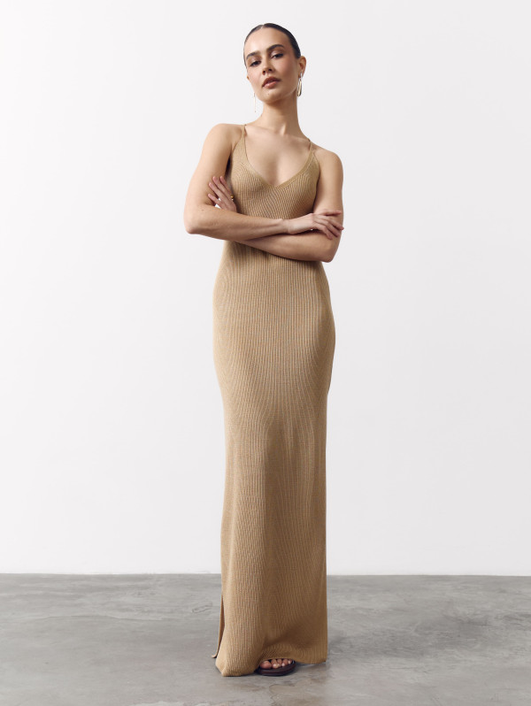 Бежевое женское вязаное платье Soft Knit Dress Sand 429