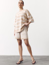Женский костюм с шортами в полоску Soft Stripe Knit Set 430 в бежевом цвете.