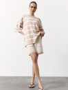 Женский костюм с шортами в полоску Soft Stripe Knit Set 430 в бежевом цвете.