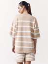 Женский костюм с шортами в полоску Soft Stripe Knit Set 430 в бежевом цвете.