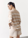 Женский костюм с шортами в полоску Soft Stripe Knit Set 430 в бежевом цвете.