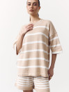 Женский костюм с шортами в полоску Soft Stripe Knit Set 430 в бежевом цвете.