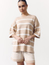 Женский костюм с шортами в полоску Soft Stripe Knit Set 430 в бежевом цвете.