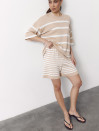 Женский костюм с шортами в полоску Soft Stripe Knit Set 430 в бежевом цвете.