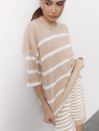 Женский костюм с шортами в полоску Soft Stripe Knit Set 430 в бежевом цвете.