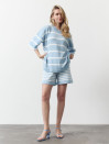Голубой женский костюм с шортами в полоску Soft Stripe Knit Set 430