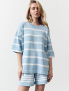 Голубой женский костюм с шортами в полоску Soft Stripe Knit Set 430