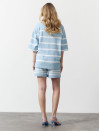 Голубой женский костюм с шортами в полоску Soft Stripe Knit Set 430