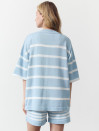 Голубой женский костюм с шортами в полоску Soft Stripe Knit Set 430