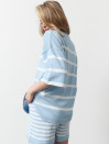 Голубой женский костюм с шортами в полоску Soft Stripe Knit Set 430