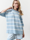 Голубой женский костюм с шортами в полоску Soft Stripe Knit Set 430