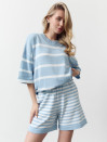 Голубой женский костюм с шортами в полоску Soft Stripe Knit Set 430