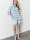 Голубой женский костюм с шортами в полоску Soft Stripe Knit Set 430