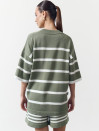 Женский костюм с шортами в полоску Soft Stripe Knit Set 430 в оливковом цвете.