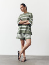 Женский костюм с шортами в полоску Soft Stripe Knit Set 430 в оливковом цвете.