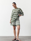 Женский костюм с шортами в полоску Soft Stripe Knit Set 430 в оливковом цвете.