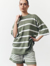 Женский костюм с шортами в полоску Soft Stripe Knit Set 430 в оливковом цвете.