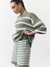 Женский костюм с шортами в полоску Soft Stripe Knit Set 430 в оливковом цвете.