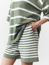 Женский костюм с шортами в полоску Soft Stripe Knit Set 430 в оливковом цвете.