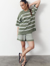 Женский костюм с шортами в полоску Soft Stripe Knit Set 430 в оливковом цвете.