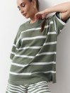 Женский костюм с шортами в полоску Soft Stripe Knit Set 430 в оливковом цвете.