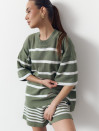 Женский костюм с шортами в полоску Soft Stripe Knit Set 430 в оливковом цвете.