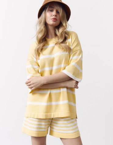 Женский желтый костюм с шортами в полоску Soft Stripe Knit Set 430