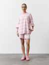 Розовый женский костюм с шортами в полоску Soft Stripe Knit Set 430