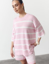 Розовый женский костюм с шортами в полоску Soft Stripe Knit Set 430