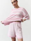 Розовый женский костюм с шортами в полоску Soft Stripe Knit Set 430