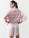 Розовый женский костюм с шортами в полоску Soft Stripe Knit Set 430