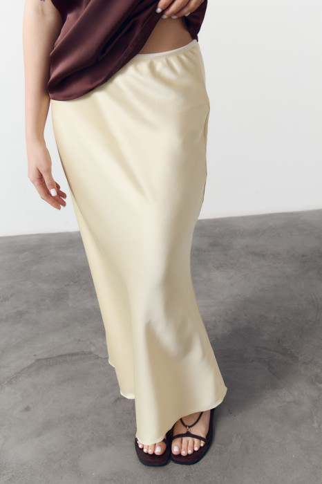 Жовта сатинова спідниця міді Silk Mood Satin Skirt Vanilla 229