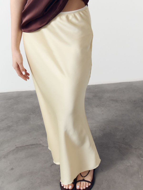 Желтая сатиновая юбка меди Silk Mood Satin Skirt Vanilla 229