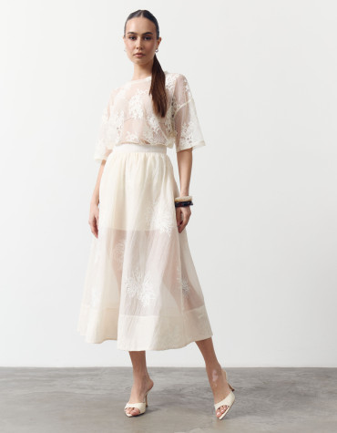 Спідниця міді з тенселу Tencel Bloom Skirt Milk 411 в молочному кольорі