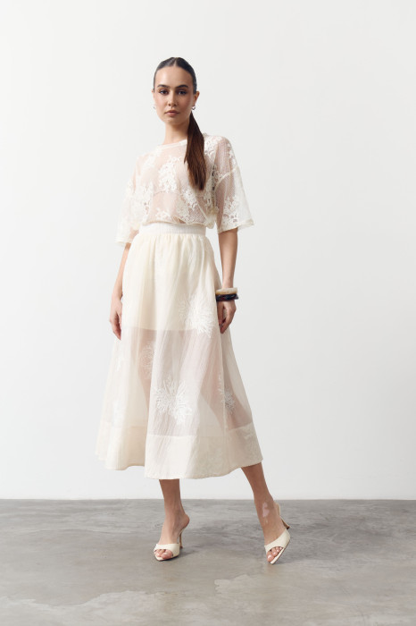 Спідниця міді з тенселу Tencel Bloom Skirt Milk 411 в молочному кольорі