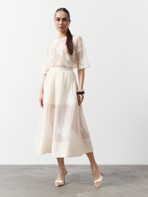 Юбка меди из тенсела Tencel Bloom Skirt Milk 411 в молочном цвете