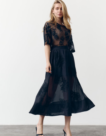 Спідниця міді з тенселу Tencel Bloom Skirt Black 411 в чорному кольорі