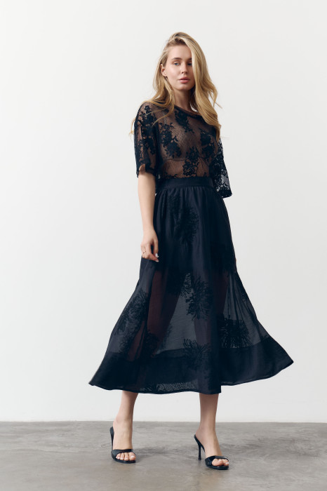 Спідниця міді з тенселу Tencel Bloom Skirt Black 411 в чорному кольорі