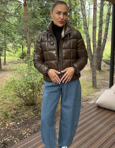 Жіноча стьобана куртка Dark Chocolate Cocoon Jacket 466 з екопухом 