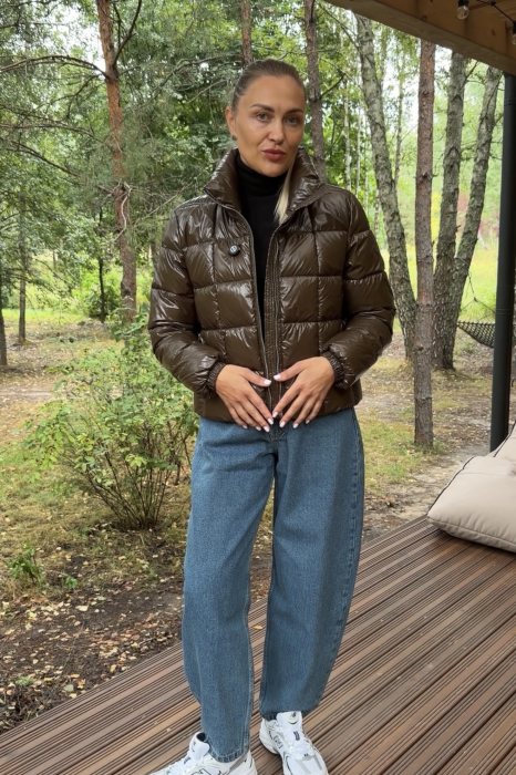 Жіноча стьобана куртка Dark Chocolate Cocoon Jacket 466 з екопухом 