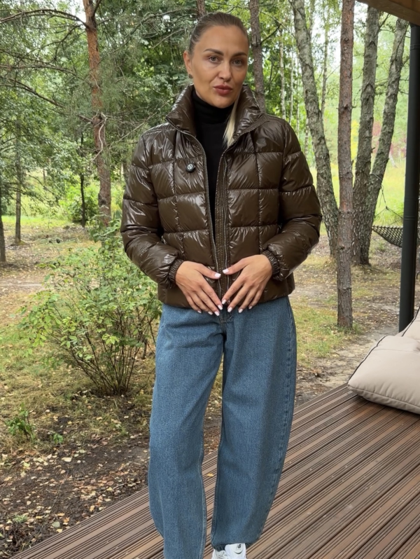 Жіноча стьобана куртка Dark Chocolate Cocoon Jacket 466 з екопухом 