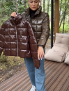 Жіноча стьобана куртка Dark Chocolate Cocoon Jacket 466 з екопухом 