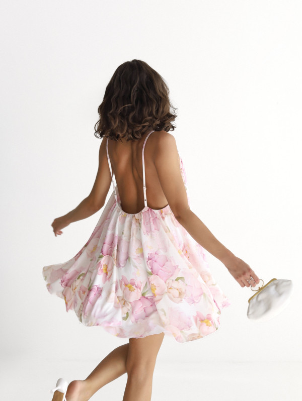 Розовое легкое шифоновое мини-платье с цветочным принтом Blossom Air Dress