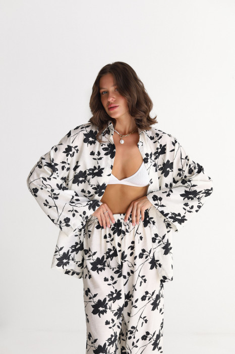 Чорний льняной костюм Boho Bloom Set