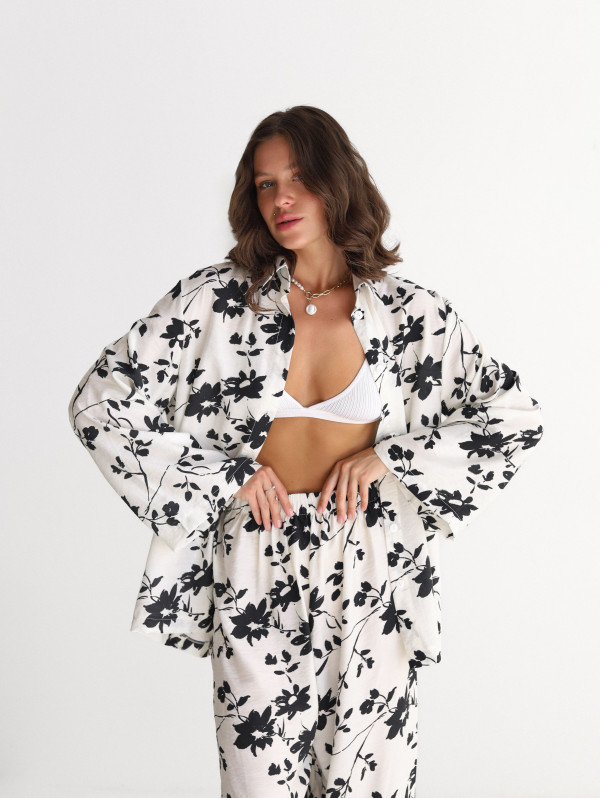 Чорний льняной костюм Boho Bloom Set