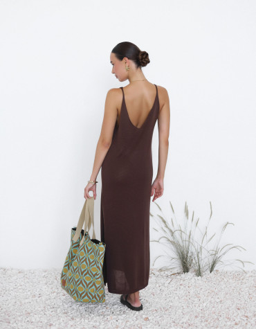 Коричневое летнее платье Sunlight Knit из вязаной ткани