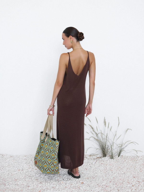 Коричневое летнее платье Sunlight Knit из вязаной ткани