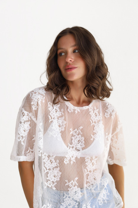 Белая футболка из гепюра Lace Whisper
