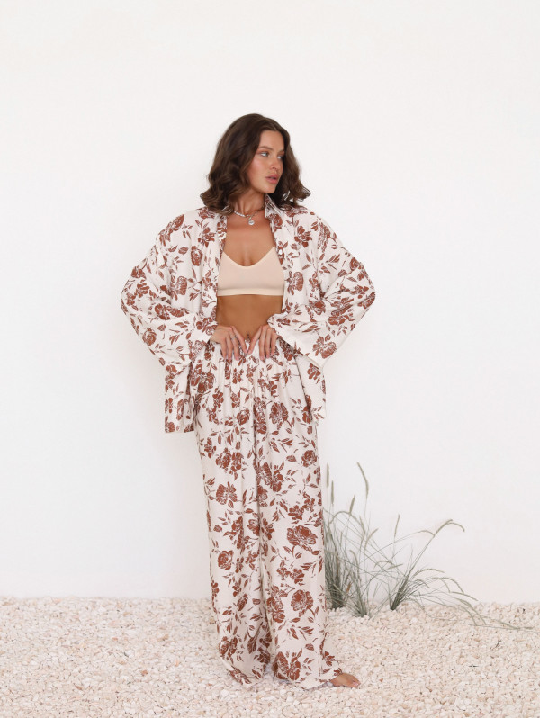 Бежевый льняной костюм Boho Bloom Set