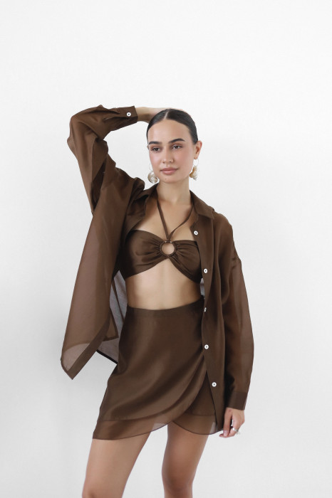 Костюм трійка шоколадного кольору Tencel Breeze Set